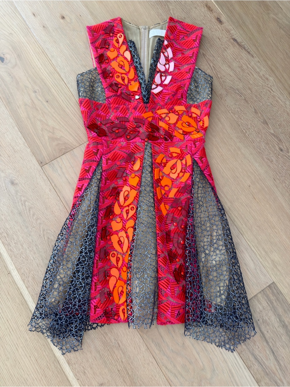 Peter Pilotto Pink, Orange & Black Embroidered Mini Dress